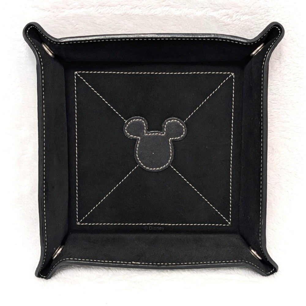 RARE Disney Genuine Leather Mickey Mouse Snap Valet Catchall Tray Black Velvet